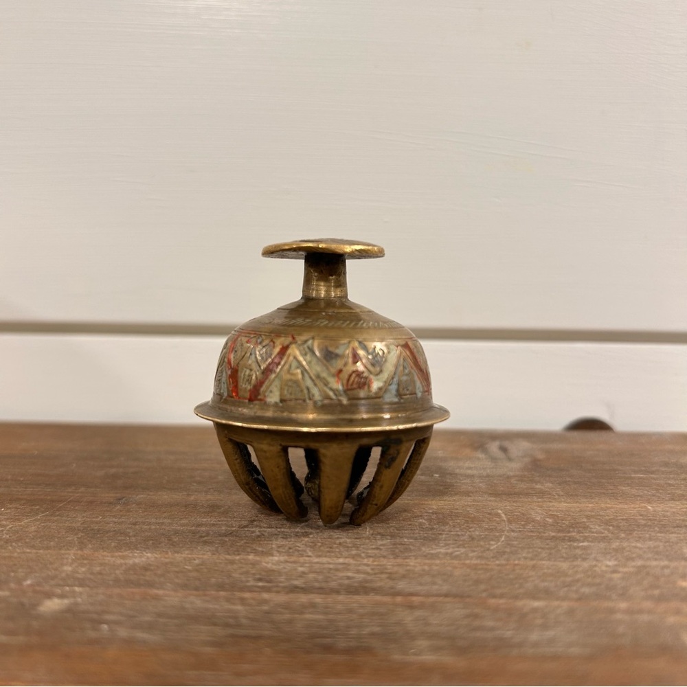 Vintage Etched Brass Indian Elephant Claw Bell 2" Tall